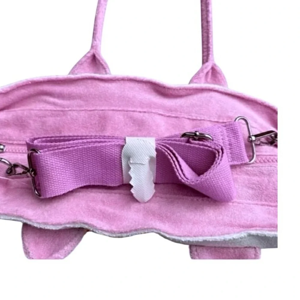 Wildfox Apres Tennis Brunch Club Terry Cloth Tote Bag Pink White‎ NWT
